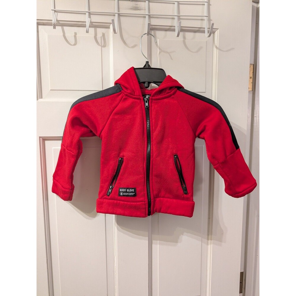 Body Glove Kids Fleece Hooded Jacket 4T Red Gray Full Zip Pockets